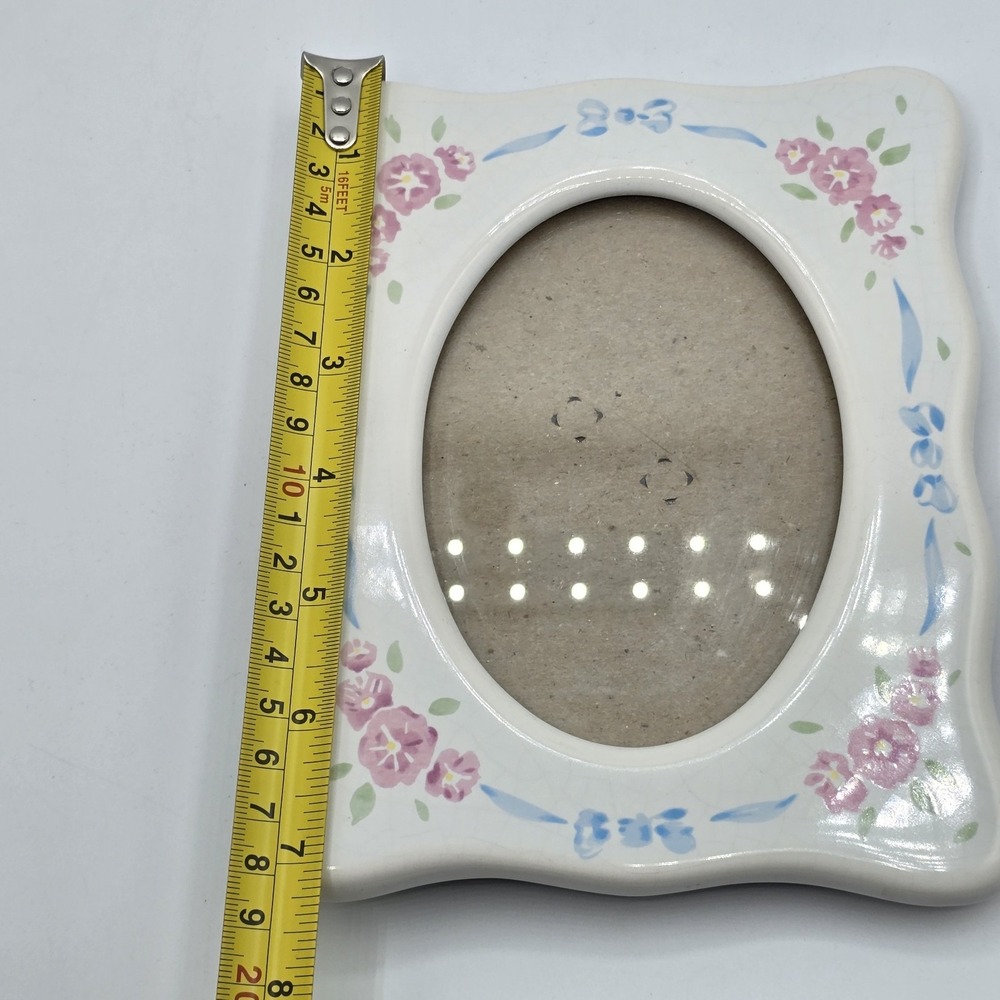 Ceramic Photo Frame Pink Tea Roses Simple Oval Display Cottagecore Vtg Granny - Picture 11 of 14